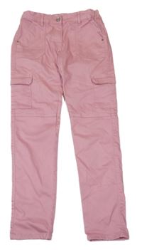 Růžové plátěné skinny kalhoty s kapsami Pocopiano