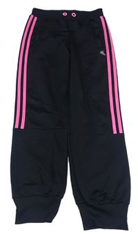 Černo-růžové tepláky s pruhy Adidas