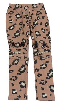 Starorůžovo-šedo-bílé zateplené legíny s příšerkami a leopardím vzorem