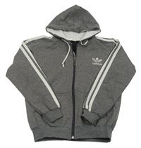 Šedá propínací mikina s pruhy a kapucí Adidas 