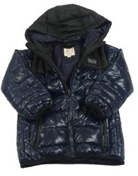 Tmavomodro-černá šusťáková prošívaná zateplená bunda s kapucí River Island