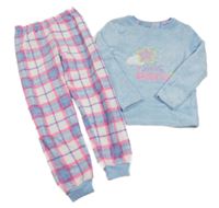 Světlemodro-bílo-růžové plyšové pyžamo s nápisem a hvězdou Primark