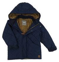 Tmavomodrá šusťáková prošívaná zimní bunda s kapucí Next