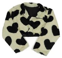 Bílo-černé kožešinové bolerko se srdíčky