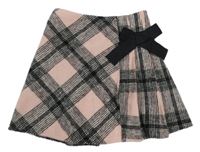 Růžovo-černá kostkovaná vlněná sukně s mašlí Matalan