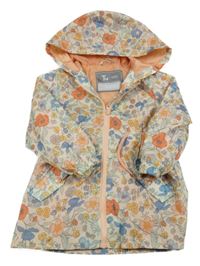 Smetanová květovaná šusťáková jarní parka s kapucí Tu