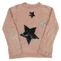 Růžový žinylkový svetr s hvězdami C&A