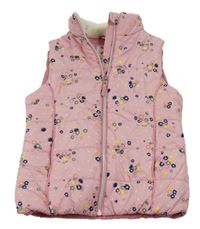 Růžová květovaná šusťáková zateplená vesta Kids