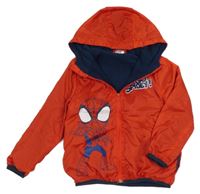 Červená šusťáková lehce zateplená bunda se Spidermanem a kapucí Marvel