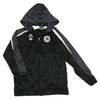 Černo-antracitovo-bílá propínací sportovní mikina s kapucí Erima 