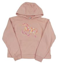 Růžová crop mikina s koněm a kapucí Yigga