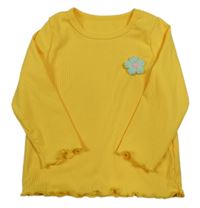 Žluté žebrované triko s 3D květem