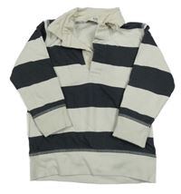 Smetanovo-tmavošedá pruhovaná mikina s límečkem Peacocks