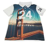 Bílo-barevné polo tričko s potiskem a číslem Rebel