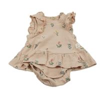 Růžové květované žebrované body s volánky Topolino