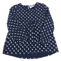 Tmavomodrá šifonová halenka s labutěmi Topolino