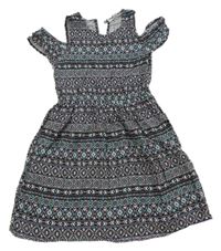 Černo-bílo-růžovo-zelené vzorované šaty Primark
