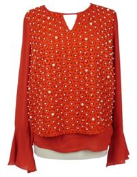 Dámská červená vzorovaná halenka perličkami MissHill