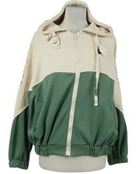 Dámská béžovo-zelená sportovní propínací mikina s kapucí 