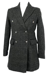 Dámský černo-šedý kostkovaný vlněný kabát MNG 