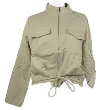 Dámská béžová lehká crop bunda s rolovacími rukávy 