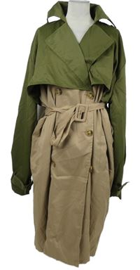 Dámský béžovo-khaki šusťákový kabát s páskem PrettyLittle Thing