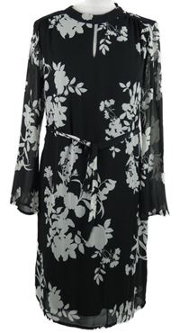 Dámské černé květované šifonové šaty s páskem Sosandar 