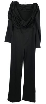 Dámský černý kalhotový overal s lodičkovým výstřihem 