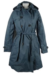 Dámský tmavomodrý šusťákový jarní kabát s páskem a kapucí Esmara 