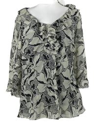 Dámská smetanovo-černá vzorovaná šifonová halenka s korálky Soon 