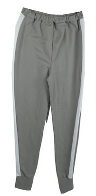 Dámské šedé cuff tepláky s bílými pruhy 