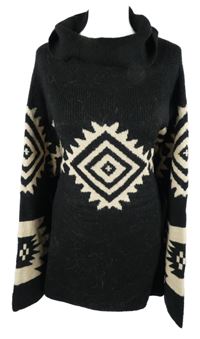 Dámský černo-béžový vzorovaný oversized svetr s komínovým límcem Ulla Popken vel. 54 