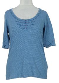 Dámské modro-šedé pruhované tričko s volánky zn. M&S