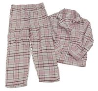 Růžovo-bílo-rubínové kostkované flanelové pyžamo Primark