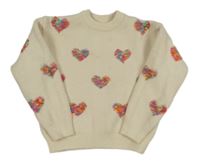 Smetanový teplý svetr se srdíčky Shein