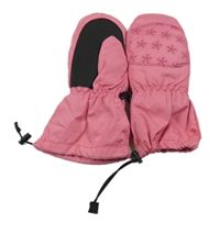 Růžové šusťákové zimní funkční rukavice s vločkami