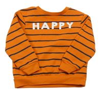 Oranžovo-tmavomodrá pruhovaná mikina s nápisem Primark