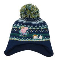 Tmavomdoro-modro-zelená vzorovaná čepice s Peppa pig a bambulí George