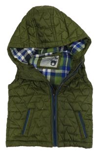 Khaki šusťáková prošívaná zateplená vesta s kapucí zn.TU