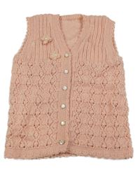 Růžová pletená vzorovaná vesta s kytičkami