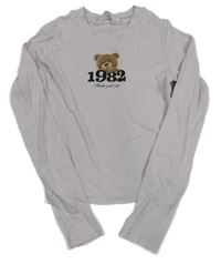 Světlerůžové žebrované crop triko s medvídkem H&M