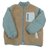 Hnědo-zelenošedá huňato/šusťáková jarní zateplená bunda Dunnes