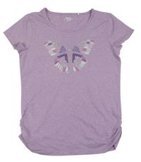 Fialové tričko s motýlem a flitry YIGGA