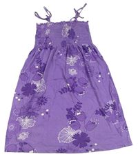 Fialové květované šaty s květy a žabičkováním H&M