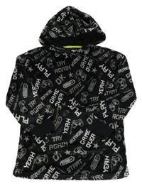 Černá chlupatá oversize mikina s nápisy a kapucí 3-5let