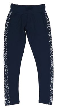 Tmavomodré sportovní legíny s kytičkami 