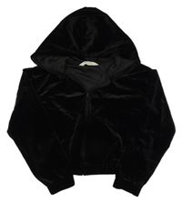 Černá sametová propínací crop mikina s kapucí H&M