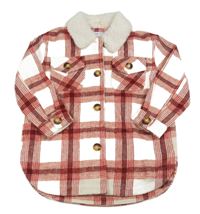 Bílo-červená kostkovaná košilová  bunda s beránkem Primark