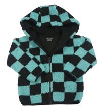 Světletyrkysovo-černá kostkovaná huňatá bunda s kapucí PRIMARK