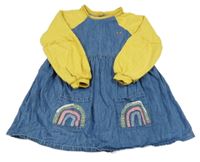 Žluto-modré teplákovo/riflové šaty s duhami Next